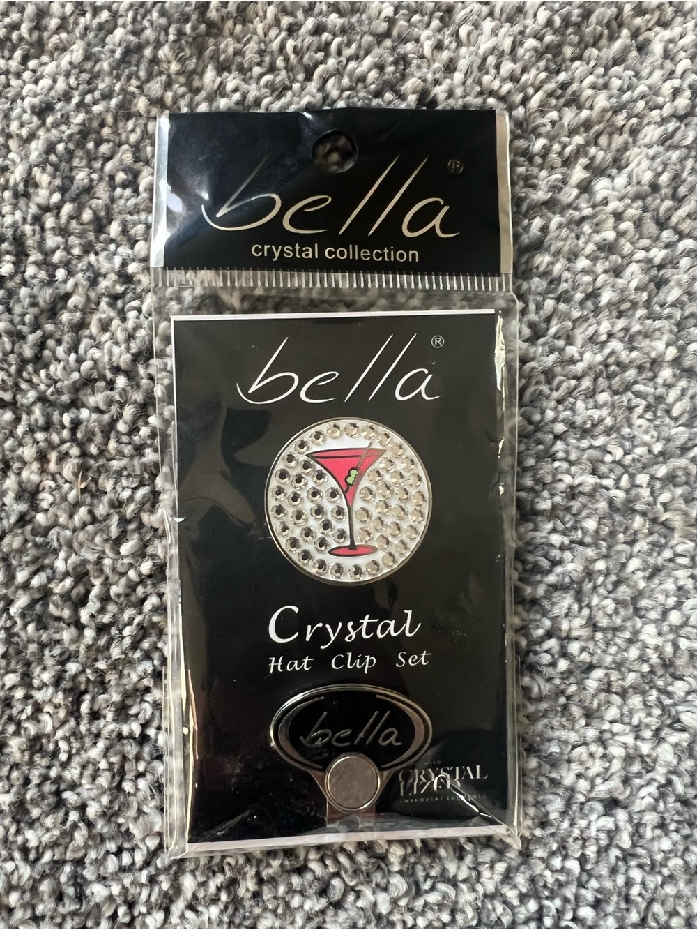 Bella Crystal Hat Clip Set - Clear Rhinestones with Pink Martini Accent